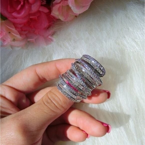 NEW Elegant Spiral Design Silver White Sapphire Natural Stone Ring - Picture 7 of 15